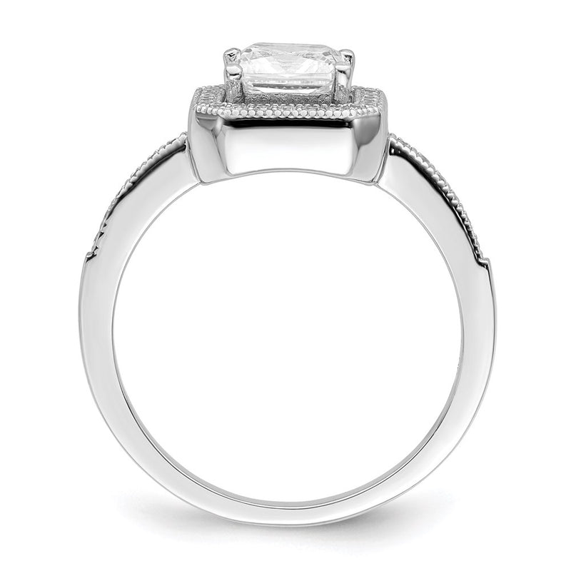 Sterling Silver Brilliant Embers Rhodium-Plated 37 Stone Halo Micro Pav Cz Ring
