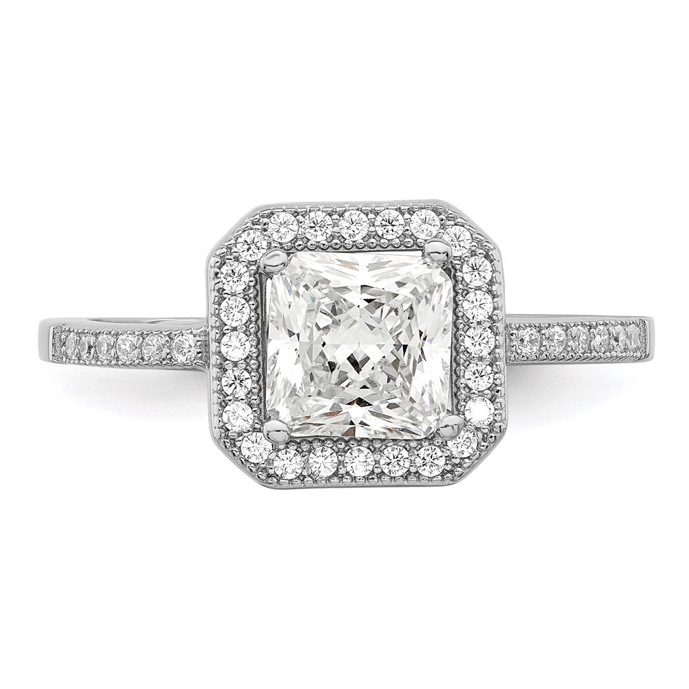 Sterling Silver Brilliant Embers Rhodium-Plated 37 Stone Halo Micro Pav Cz Ring
