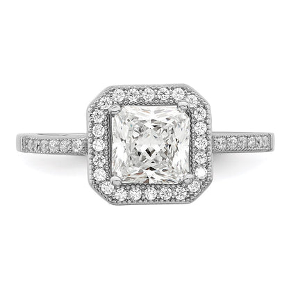 Sterling Silver Brilliant Embers Rhodium-Plated 37 Stone Halo Micro Pav Cz Ring