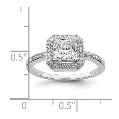 Sterling Silver Brilliant Embers Rhodium-Plated 37 Stone Halo Micro Pav Cz Ring