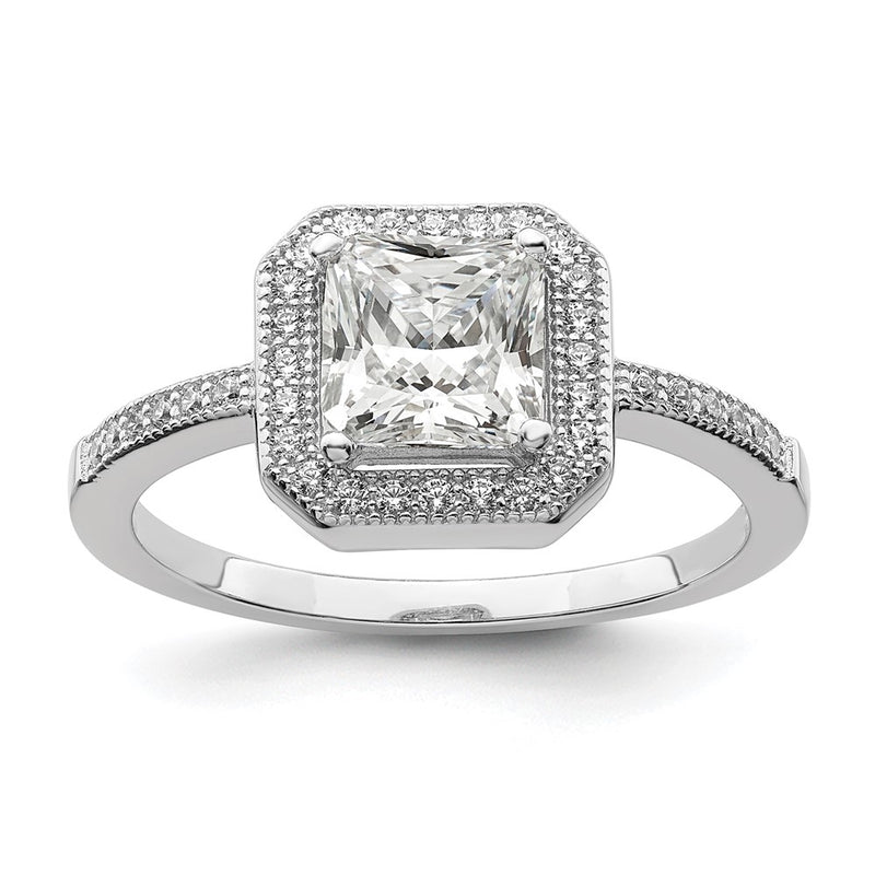 Sterling Silver Brilliant Embers Rhodium-Plated 37 Stone Halo Micro Pav Cz Ring