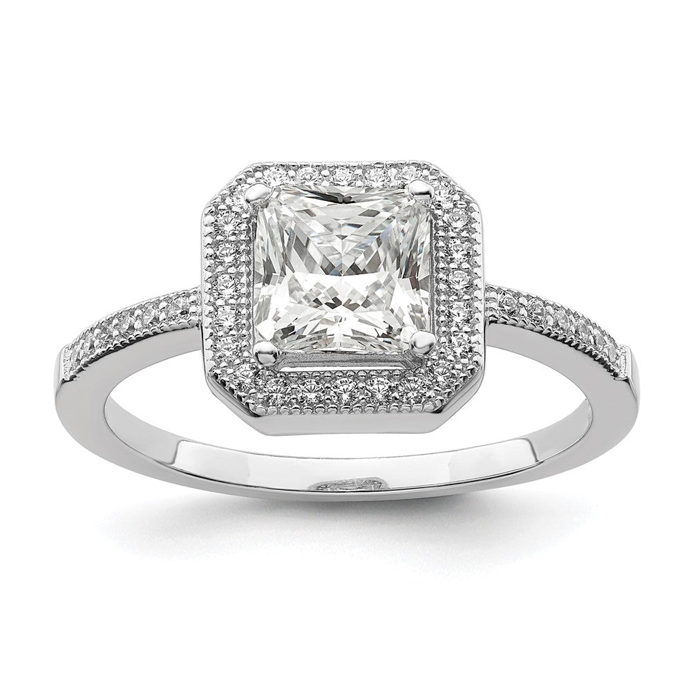 Sterling Silver Brilliant Embers Rhodium-Plated 37 Stone Halo Micro Pav Cz Ring