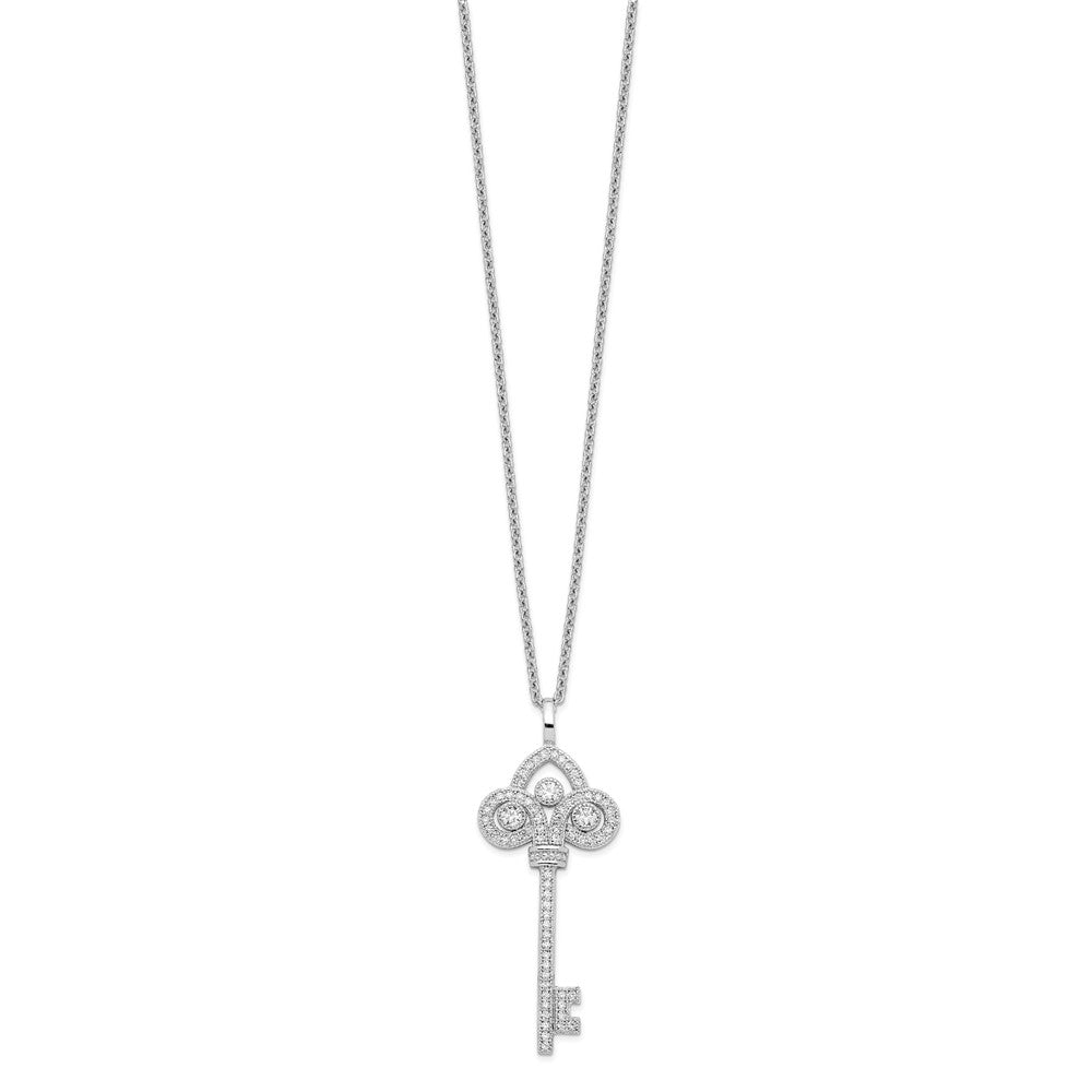 Sterling Silver Brilliant Embers Rhodium-Plated 69 Stone 18 Inch Micro Pav Cz Polished Key Necklace With 2 Extender