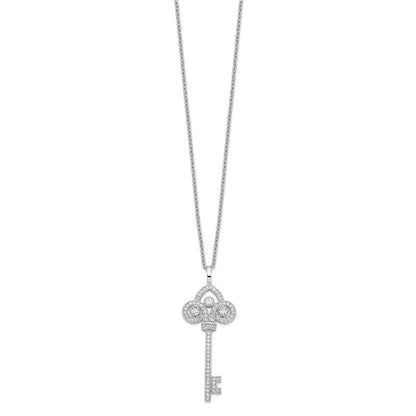Sterling Silver Brilliant Embers Rhodium-Plated 69 Stone 18 Inch Micro Pav Cz Polished Key Necklace With 2 Extender