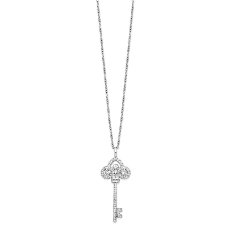 Sterling Silver Brilliant Embers Rhodium-Plated 69 Stone 18 Inch Micro Pav Cz Polished Key Necklace With 2 Extender
