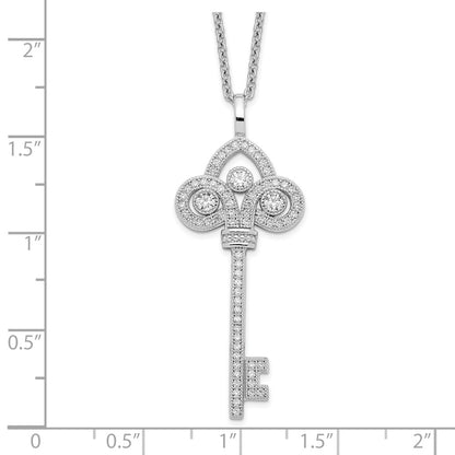 Sterling Silver Brilliant Embers Rhodium-Plated 69 Stone 18 Inch Micro Pav Cz Polished Key Necklace With 2 Extender