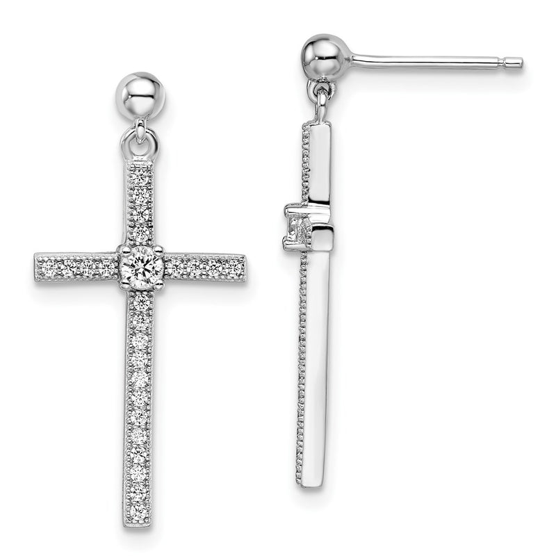 Sterling Silver Brilliant Embers Rhodium Plated 50 Stone Micro Pav‚Äö Cz Cross Dangle Earrings