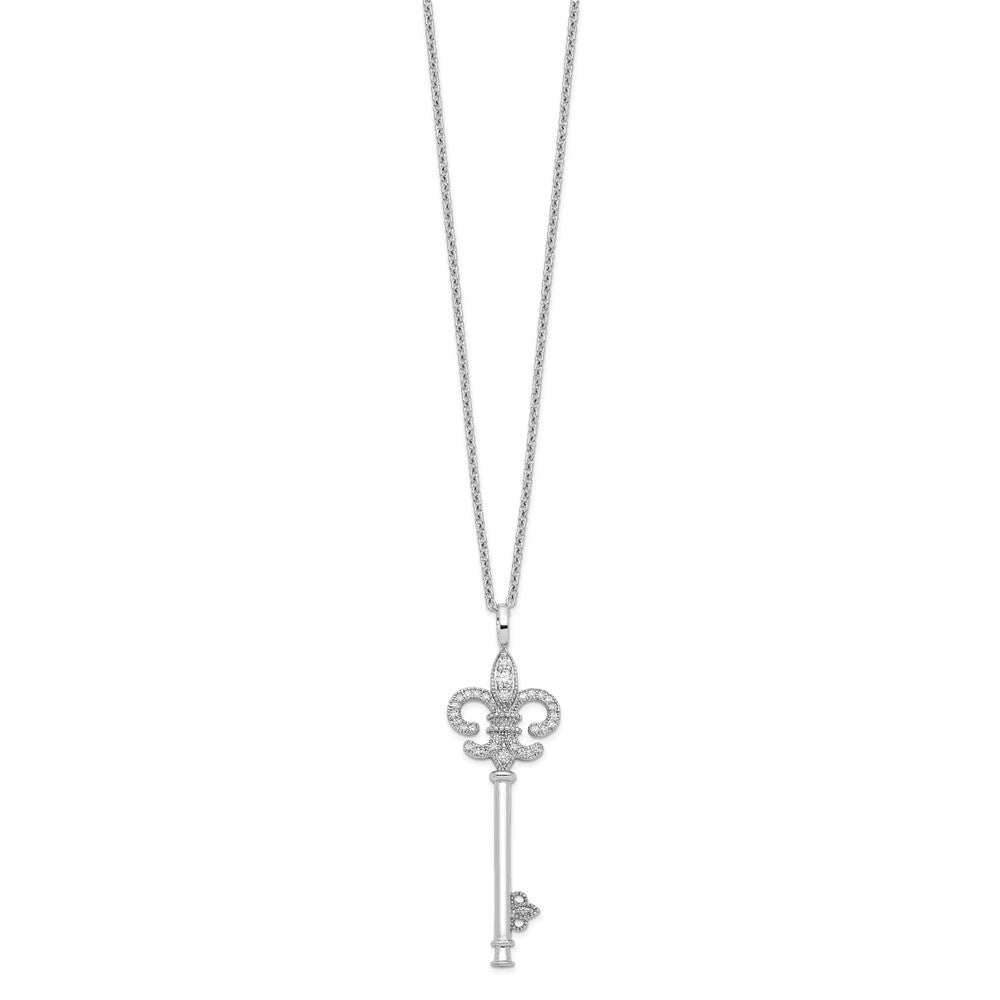 Sterling Silver Brilliant Embers Rhodium-Plated 33 Stone 18 Inch Micro Pav Cz Polished Key Necklace With 2 Extender