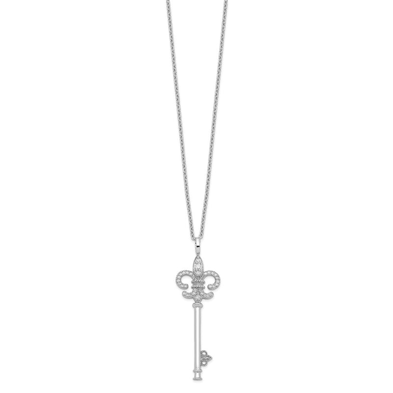 Sterling Silver Brilliant Embers Rhodium-Plated 33 Stone 18 Inch Micro Pav Cz Polished Key Necklace With 2 Extender