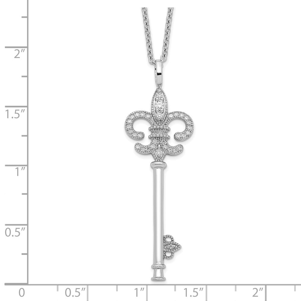 Sterling Silver Brilliant Embers Rhodium-Plated 33 Stone 18 Inch Micro Pav Cz Polished Key Necklace With 2 Extender