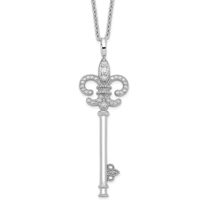 Sterling Silver Brilliant Embers Rhodium-Plated 33 Stone 18 Inch Micro Pav Cz Polished Key Necklace With 2 Extender
