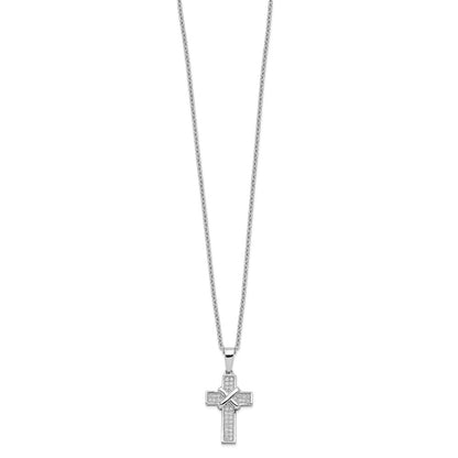 Sterling Silver Brilliant Embers Rhodium-Plated 38 Stone 18 Inch Micro Pav Cz Polished Cross Necklace With 2 Extender