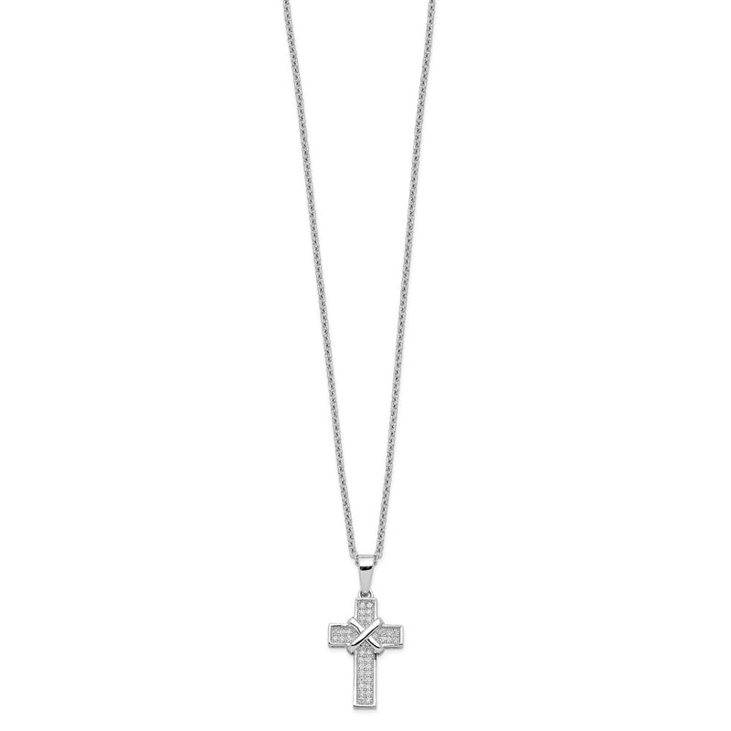 Sterling Silver Brilliant Embers Rhodium-Plated 38 Stone 18 Inch Micro Pav Cz Polished Cross Necklace With 2 Extender