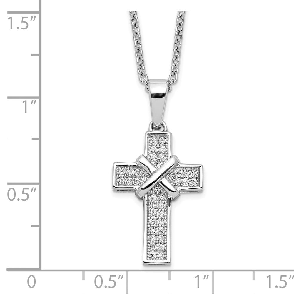 Sterling Silver Brilliant Embers Rhodium-Plated 38 Stone 18 Inch Micro Pav Cz Polished Cross Necklace With 2 Extender