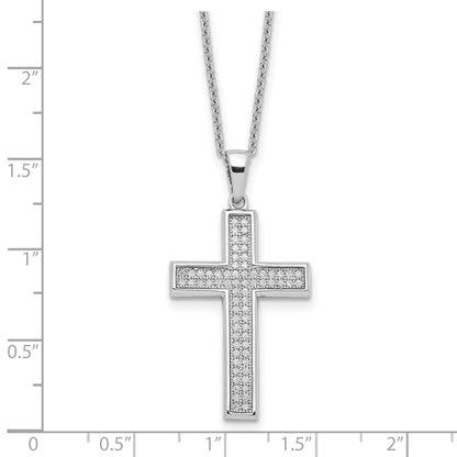 Sterling Silver Brilliant Embers Rhodium-Plated 68 Stone 18 Inch Micro Pav Cz Polished Cross Necklace With 2 Extender