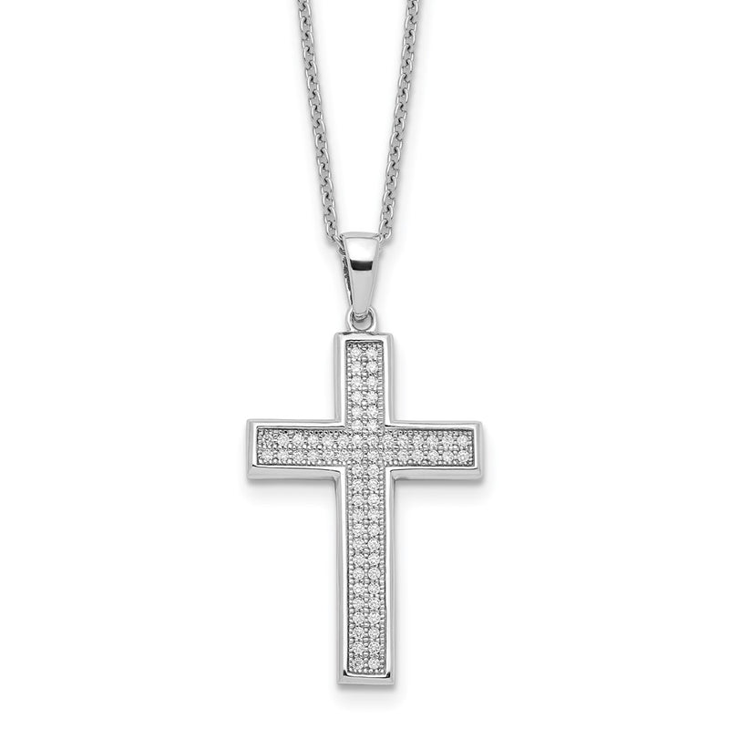 Sterling Silver Brilliant Embers Rhodium-Plated 68 Stone 18 Inch Micro Pav Cz Polished Cross Necklace With 2 Extender