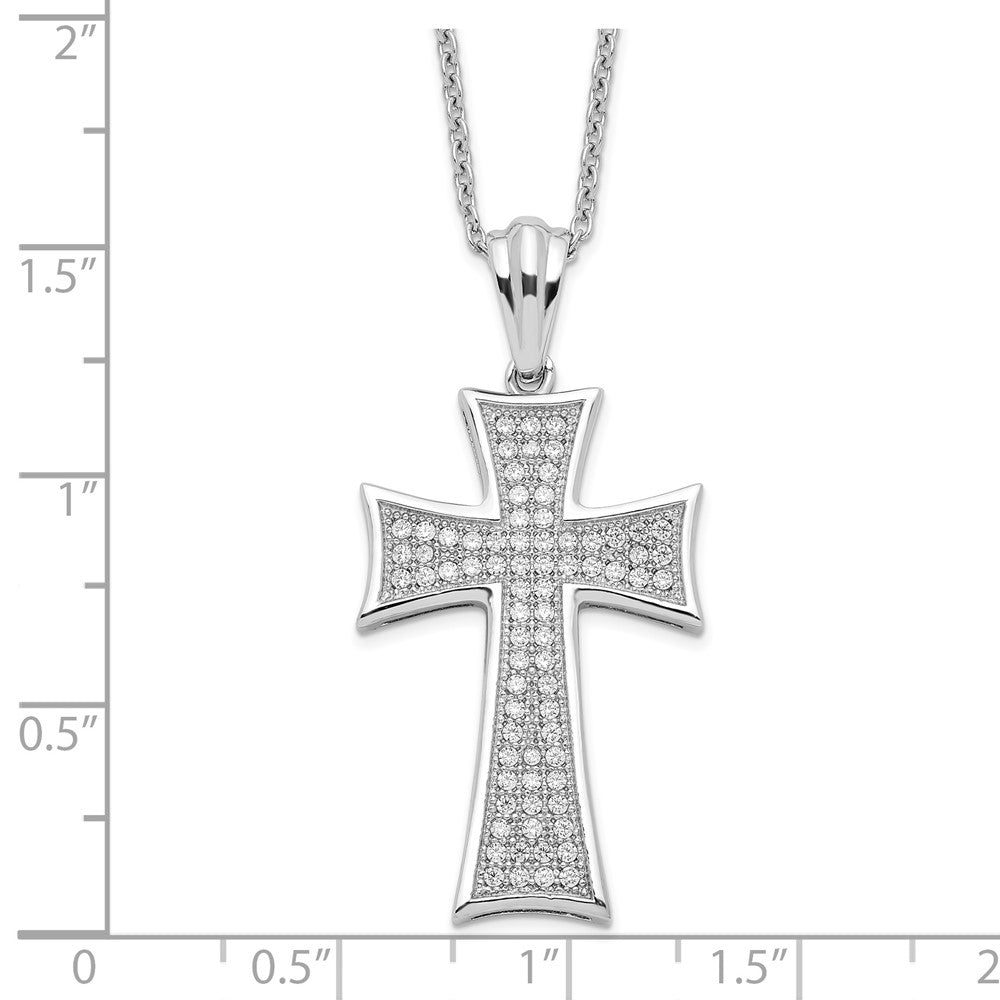Sterling Silver Brilliant Embers Rhodium-Plated 74 Stone 18 Inch Micro Pav Cz Polished Cross Necklace With 2 Extender