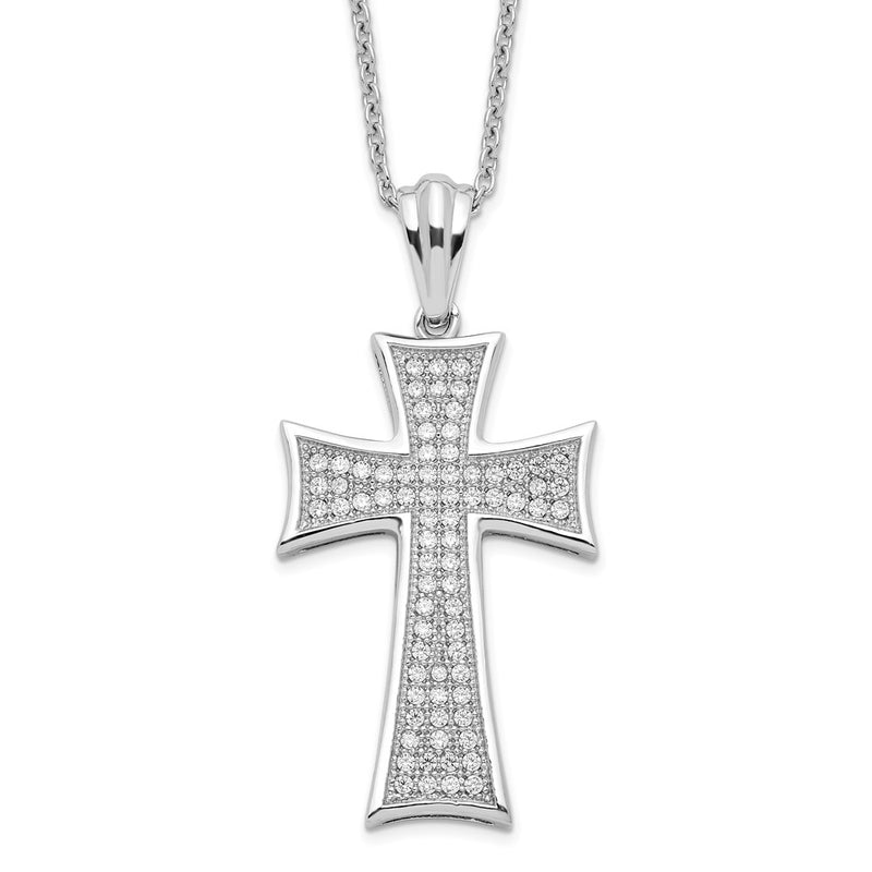 Sterling Silver Brilliant Embers Rhodium-Plated 74 Stone 18 Inch Micro Pav Cz Polished Cross Necklace With 2 Extender