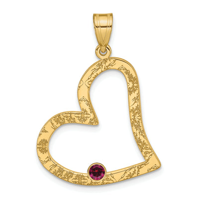 Sterling Silver Ss/Rhod-Plated 1 Birthstone Heart With 14K Bezel Family Pendant