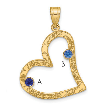 Ss/Gold Plated Sterling Silver/Gold-Plated 2 Birthstone Heart With Ss Bezel Family Pendant