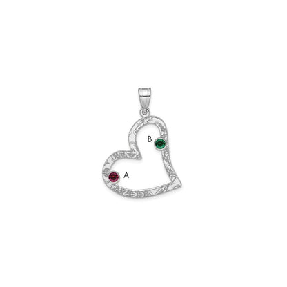 Sterling Silver Ss/Rhodium-Plated 2 Birthstone Heart With Ss Bezel Family Pendant
