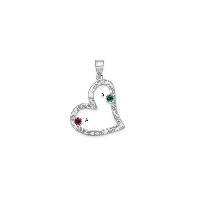 Sterling Silver Ss/Rhodium-Plated 2 Birthstone Heart With Ss Bezel Family Pendant
