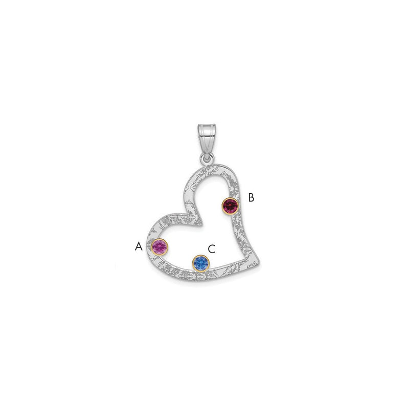 Sterling Silver Ss/Rhod-Plated 3 Birthstone Heart With 14K Bezel Family Pendant