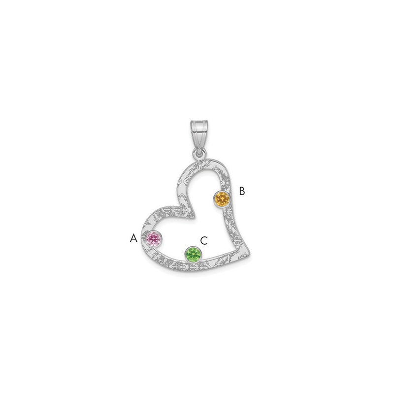 Sterling Silver Ss/Rhodium-Plated 3 Birthstone Heart With Ss Bezel Family Pendant