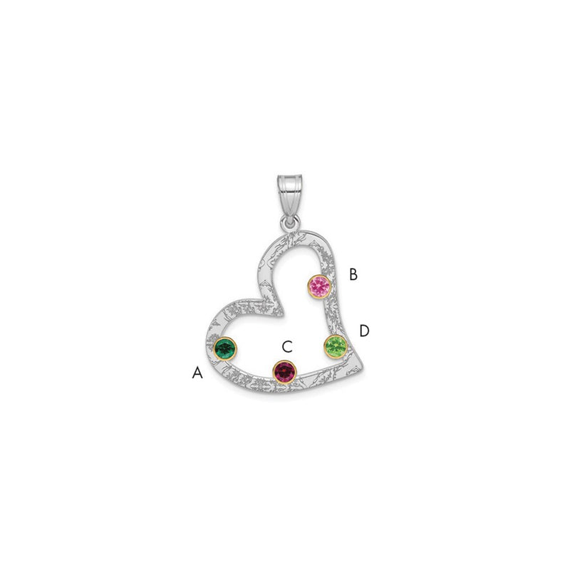 Sterling Silver Ss/Rhod-Plated 4 Birthstone Heart With 14K Bezel Family Pendant