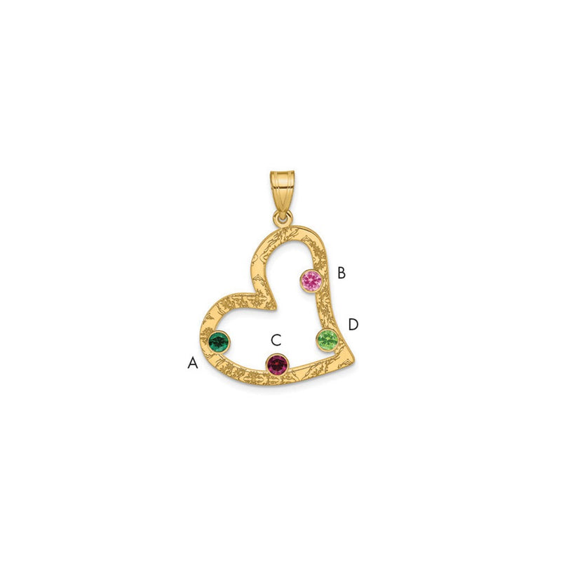 Ss/Gold Plated Sterling Silver/Gold-Plated 4 Birthstone Heart With Ss Bezel Family Pendant