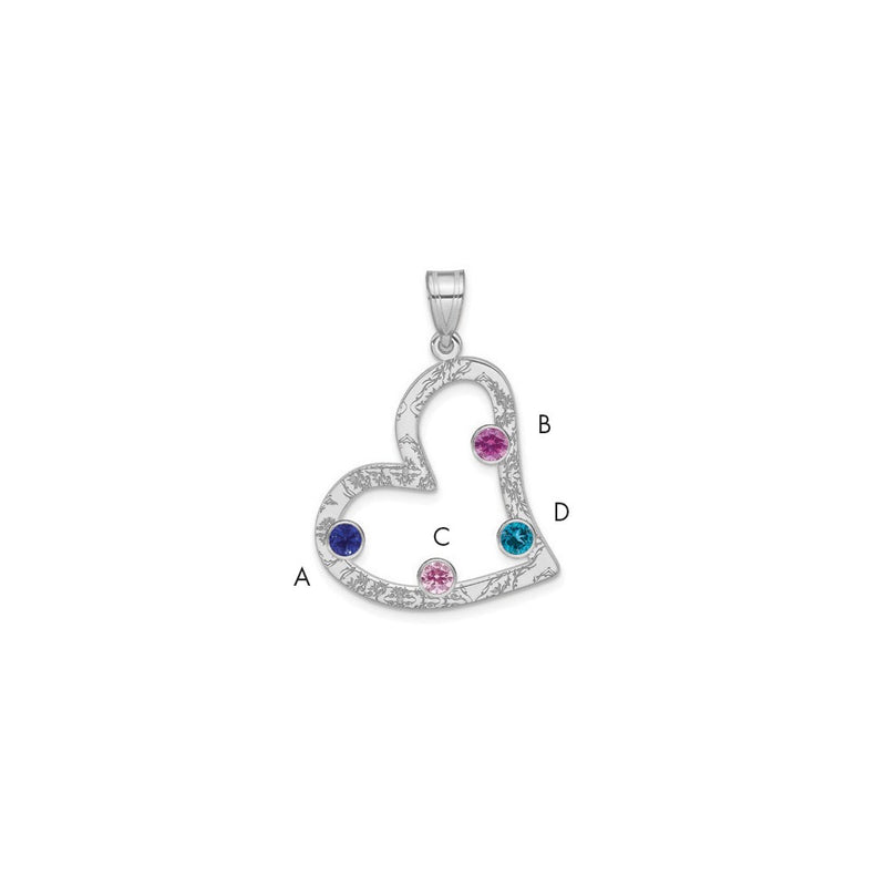 Sterling Silver Ss/Rhodium-Plated 4 Birthstone Heart With Ss Bezel Family Pendant