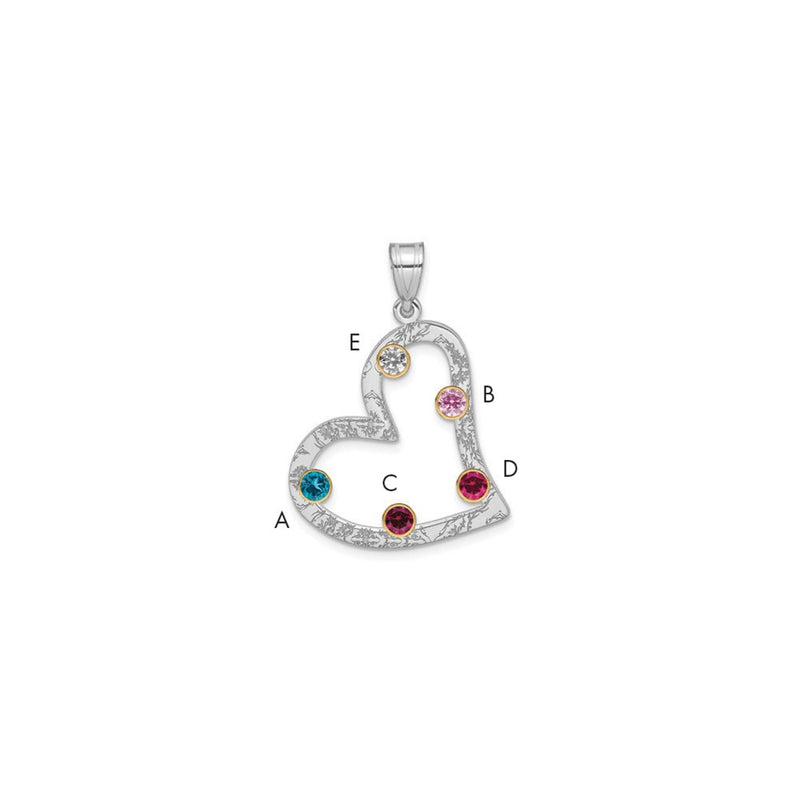 Sterling Silver Ss/Rhod-Plated 5 Birthstone Heart With 14K Bezel Family Pendant
