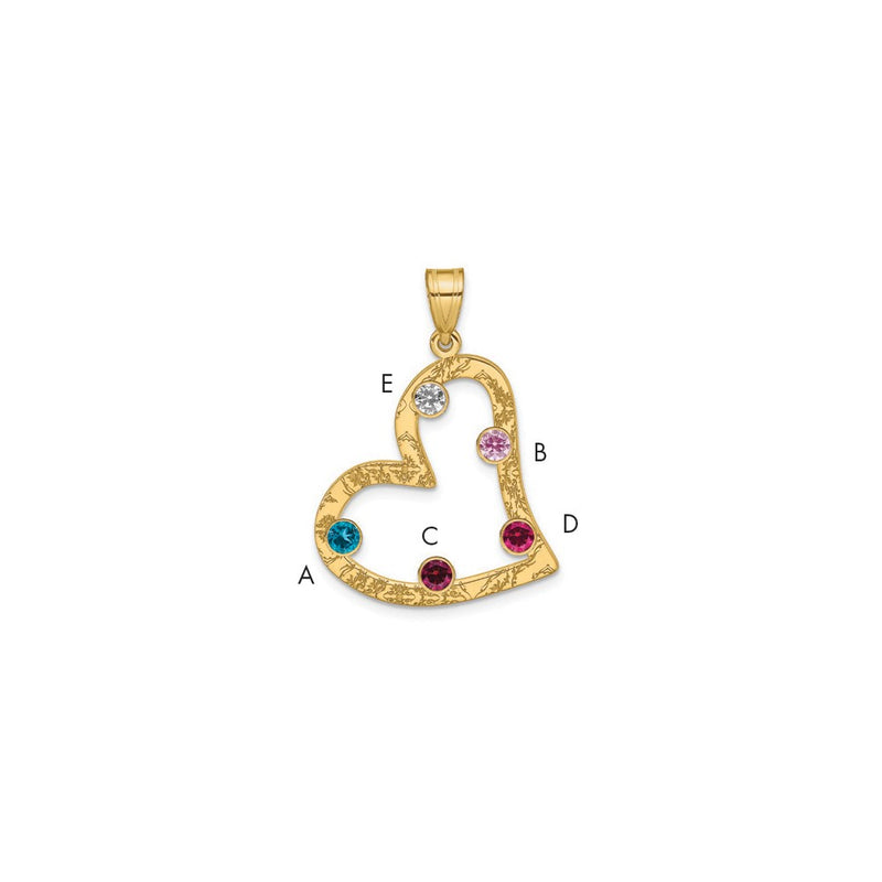 Ss/Gold Plated Sterling Silver/Gold-Plated 5 Birthstone Heart With Ss Bezel Family Pendant