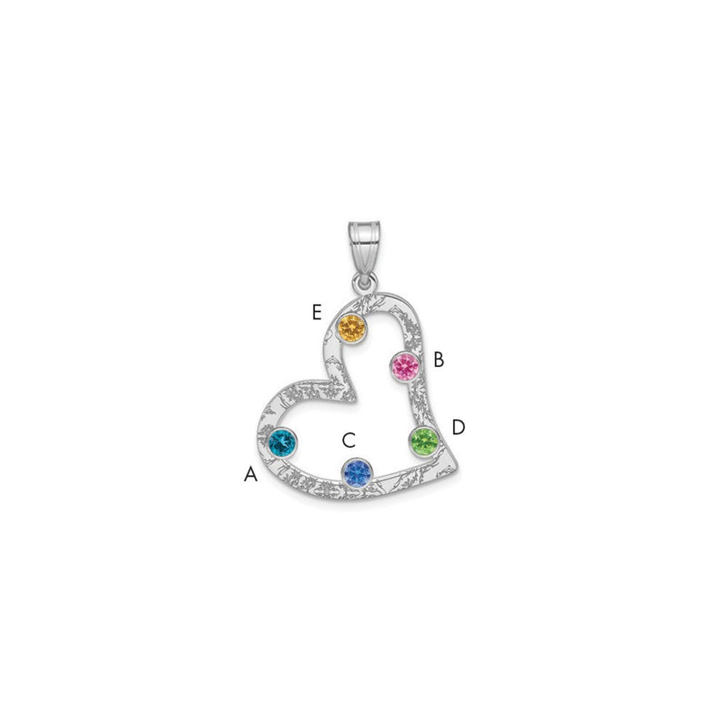 Sterling Silver Ss/Rhodium-Plated 5 Birthstone Heart With Ss Bezel Family Pendant