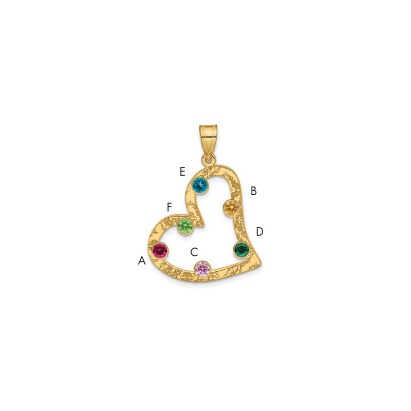 Ss/Gold Plated Sterling Silver/Gold-Plated 6 Birthstone Heart With Ss Bezel Family Pendant