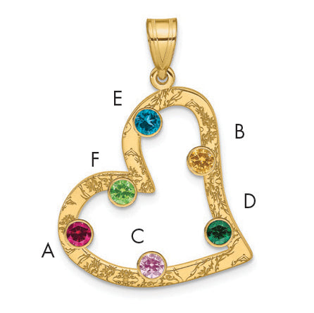 Ss/Gold Plated Sterling Silver/Gold-Plated 6 Birthstone Heart With Ss Bezel Family Pendant