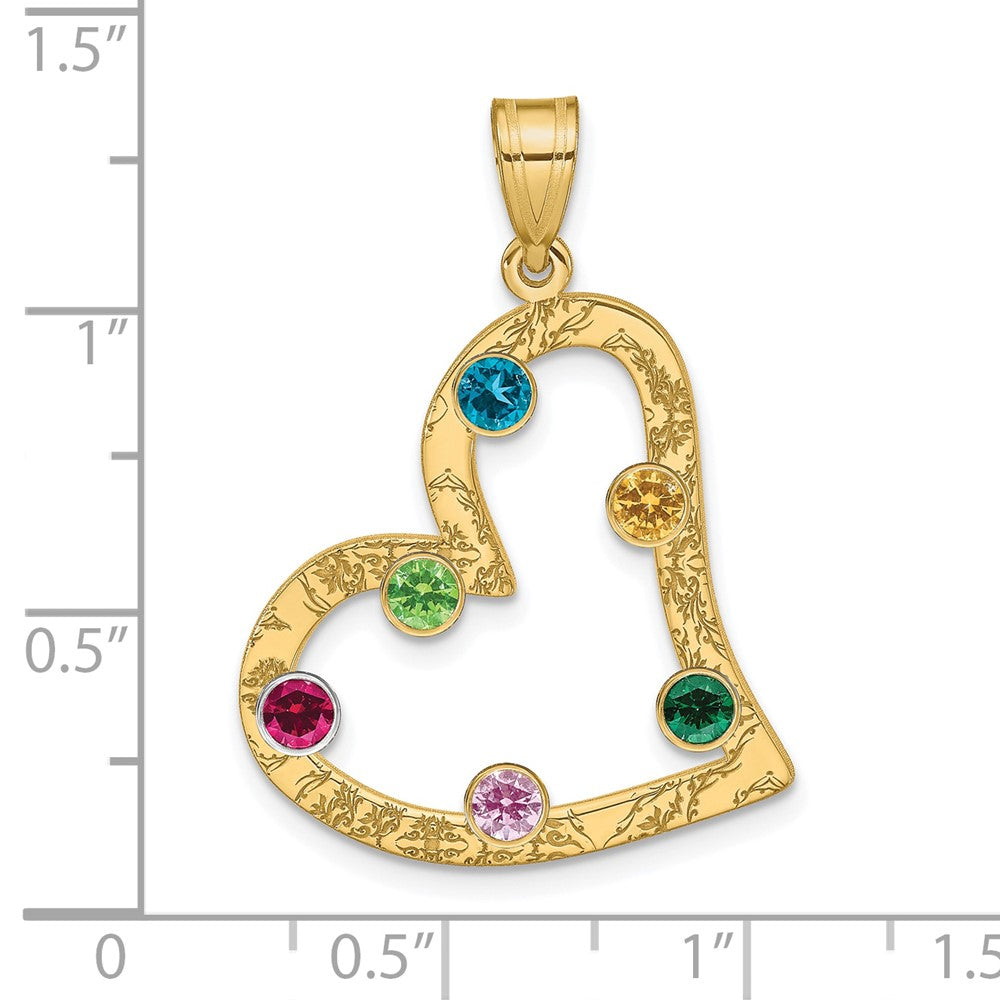 Sterling Silver Ss/Rhod-Plated 6 Birthstone Heart With 14K Bezel Family Pendant