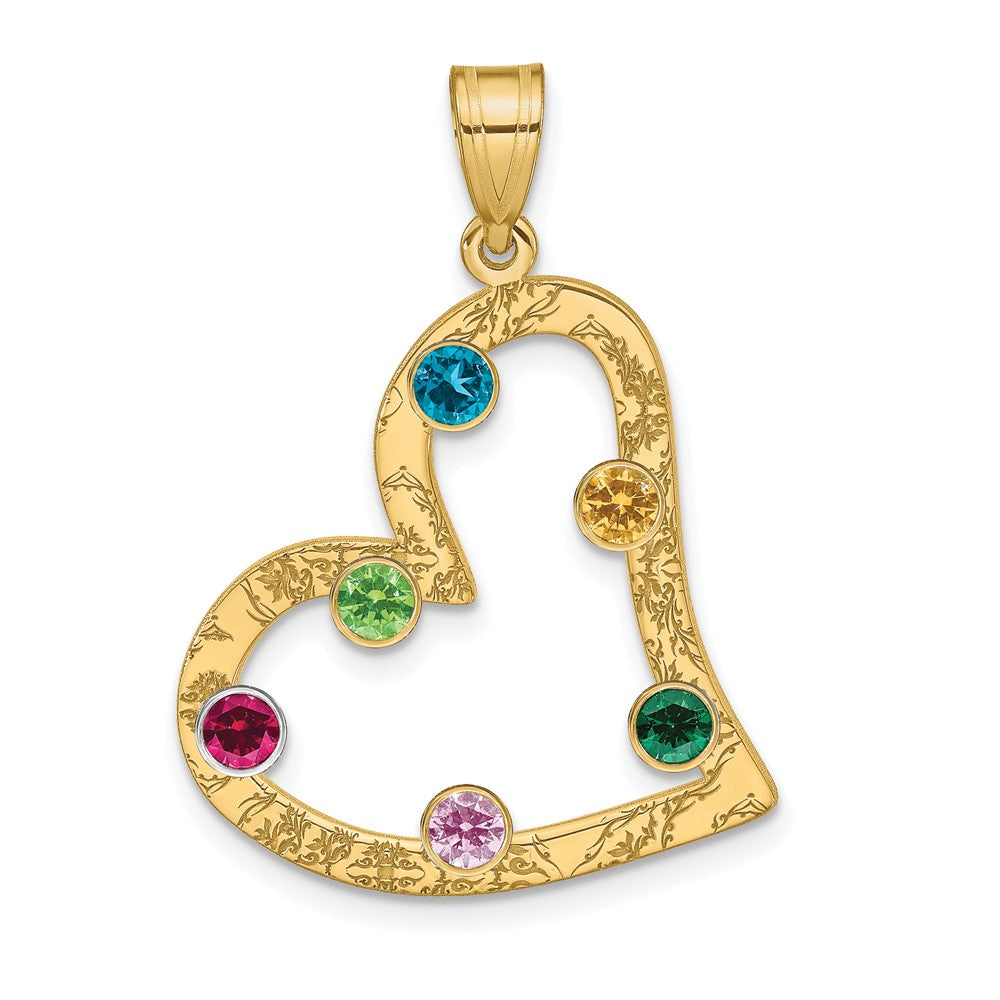 Sterling Silver Ss/Rhod-Plated 6 Birthstone Heart With 14K Bezel Family Pendant