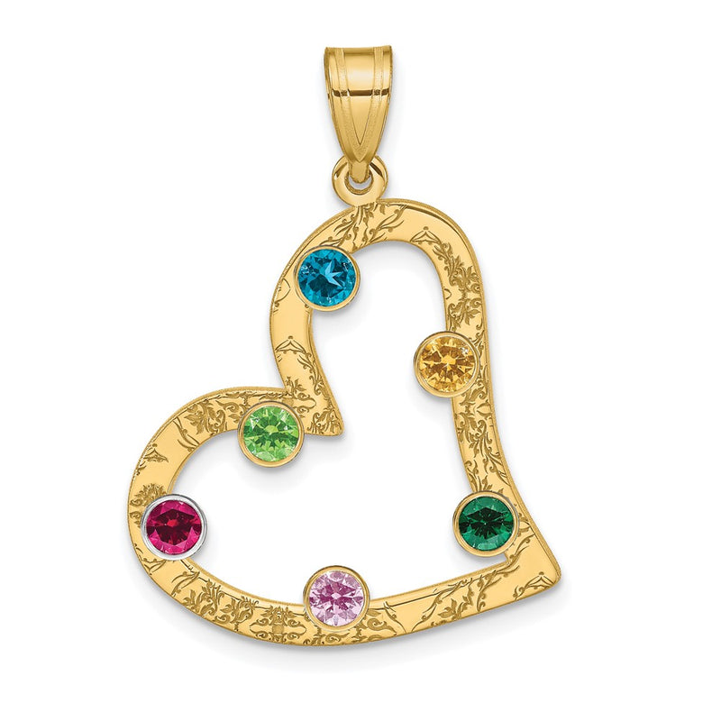 Sterling Silver Ss/Rhod-Plated 6 Birthstone Heart With 14K Bezel Family Pendant