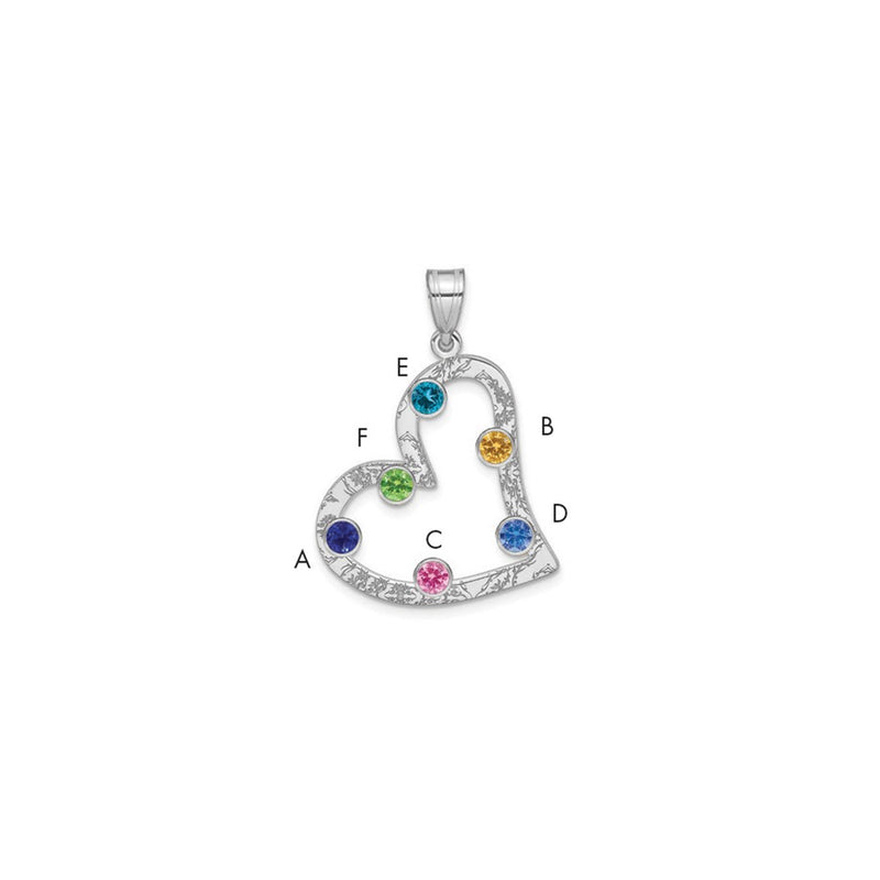 Sterling Silver Ss/Rhodium-Plated 6 Birthstone Heart With Ss Bezel Family Pendant