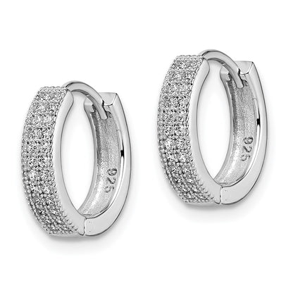 Sterling Silver Brilliant Embers Rhodium Plated 48 Stone Micro Pav‚Äö Cz Hinged Hoop Earrings