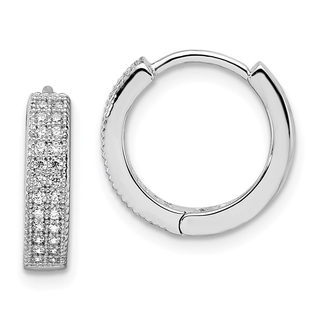 Sterling Silver Brilliant Embers Rhodium Plated 48 Stone Micro Pav‚Äö Cz Hinged Hoop Earrings