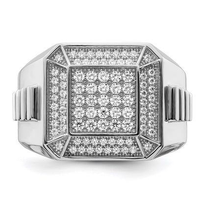 Sterling Silver Brilliant Embers Rhodium-Plated 89 Stone Micro Pav Cz Polished Men'S Ring