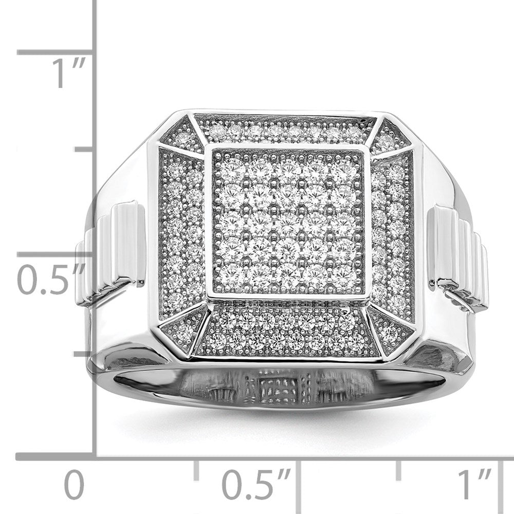 Sterling Silver Brilliant Embers Rhodium-Plated 89 Stone Micro Pav Cz Polished Men'S Ring