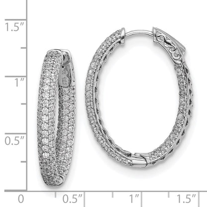 Sterling Silver Shimmer Rhodium-Plated 208 Stone Pav 1.5mm Cz In And Out Oval Hinged Hoop Earrings