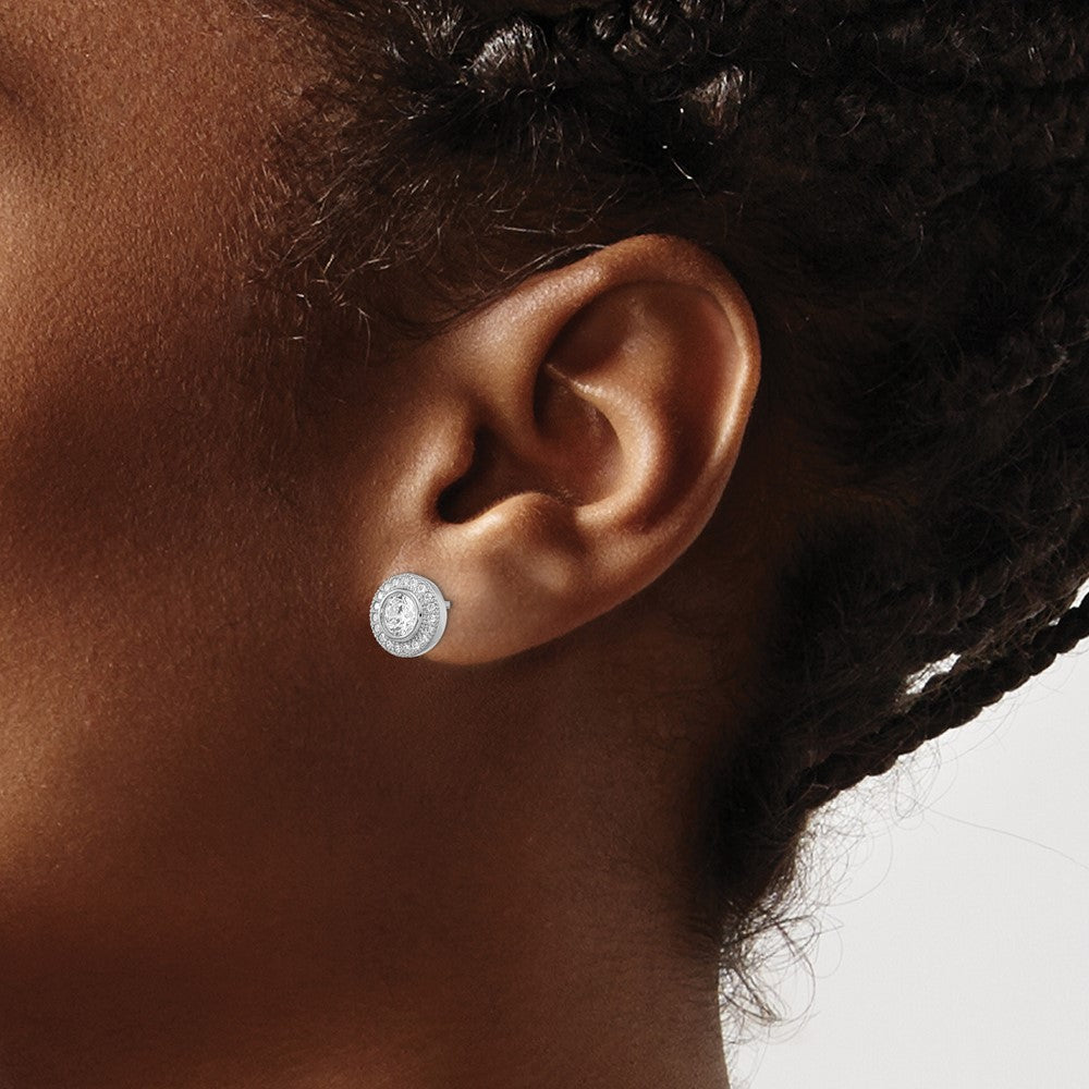 Sterling Silver Brilliant Embers Rhodium Plated 40 Stone Micro Pav‚Äö Halo Cz Post Earrings