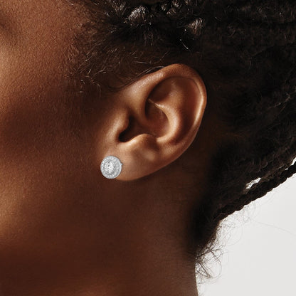 Sterling Silver Brilliant Embers Rhodium Plated 40 Stone Micro Pav‚Äö Halo Cz Post Earrings