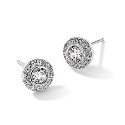Sterling Silver Brilliant Embers Rhodium Plated 40 Stone Micro Pav‚Äö Halo Cz Post Earrings