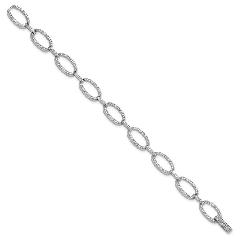 Sterling Silver Brilliant Embers Rhodium-Plated 266 Stone 7.25 Inch With Box Catch Clasp Micro Pav Cz Polished Bracelet