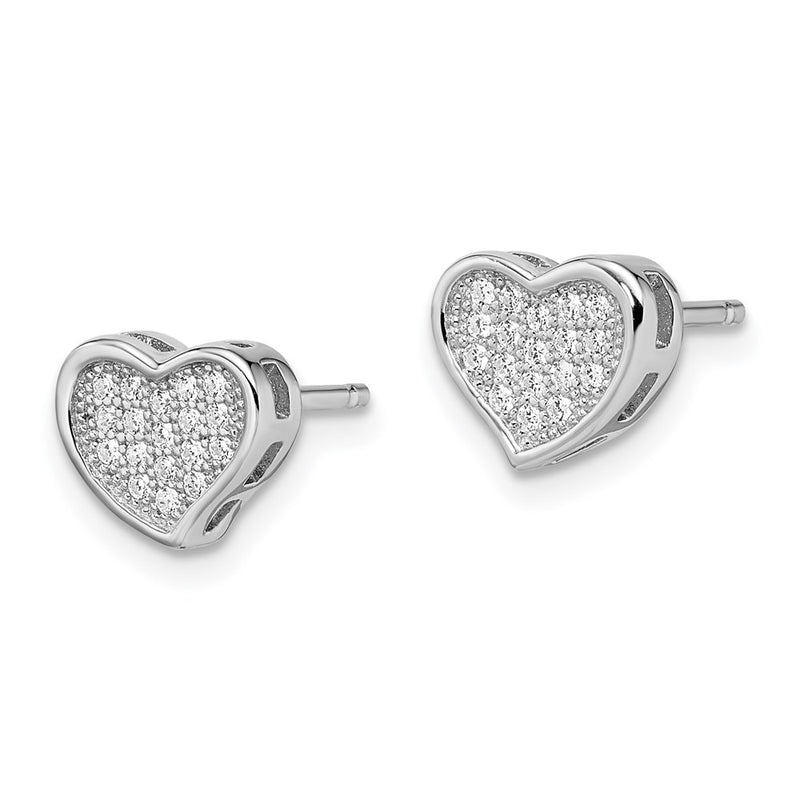 Sterling Silver Brilliant Embers Rhodium-Plated 36 Stone Micro Pav Cz Heart Post Earrings
